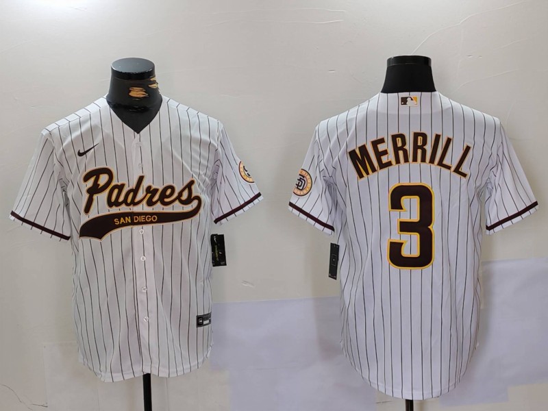 Men's San Diego Padres #3 Jackson Merrill White Cool Base Stitched Baseball Jersey